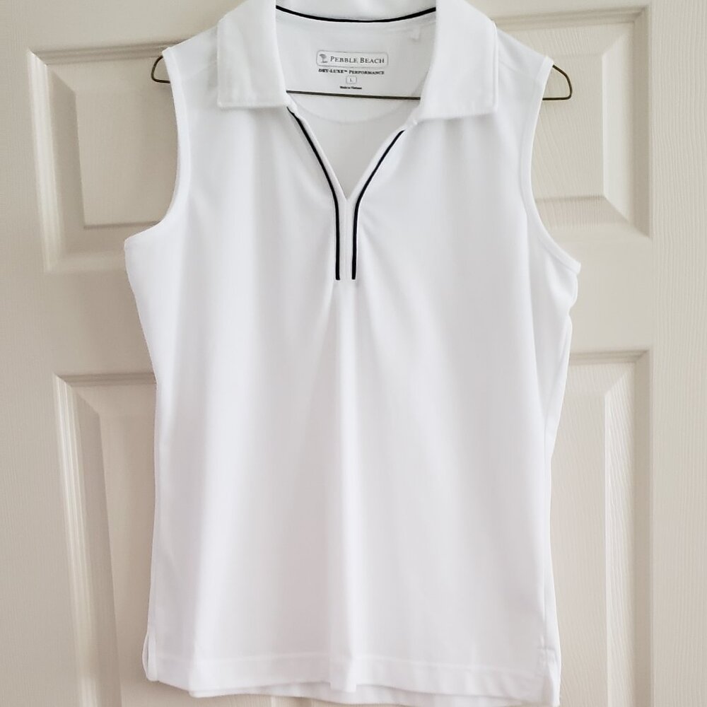 Pebble Beach Dry-Luxe Performance white and black golf shirt - size L